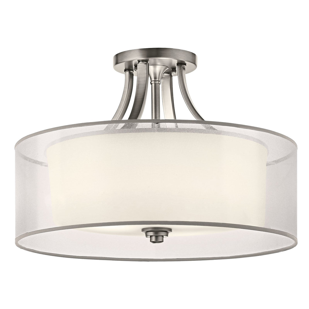 Kichler Lacey 20in 4-Light Semi-Flush Mount | Transitional Antique Pewter Steel with White Organza Shade | Bedroom & Hallway | Model 42387AP