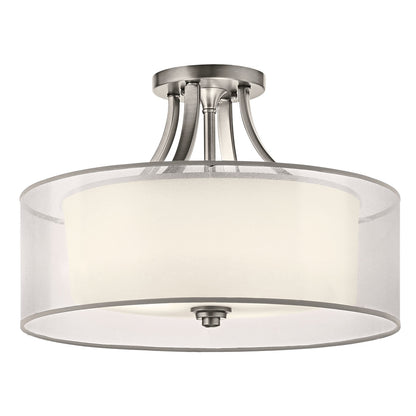 Kichler Lacey 20in 4-Light Semi-Flush Mount | Transitional Antique Pewter Steel with White Organza Shade | Bedroom & Hallway | Model 42387AP