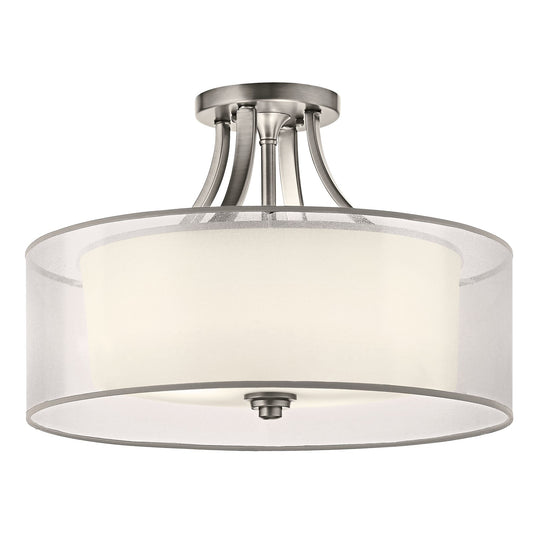 Kichler Lacey 20in 4-Light Semi-Flush Mount | Transitional Antique Pewter Steel with White Organza Shade | Bedroom & Hallway | Model 42387AP