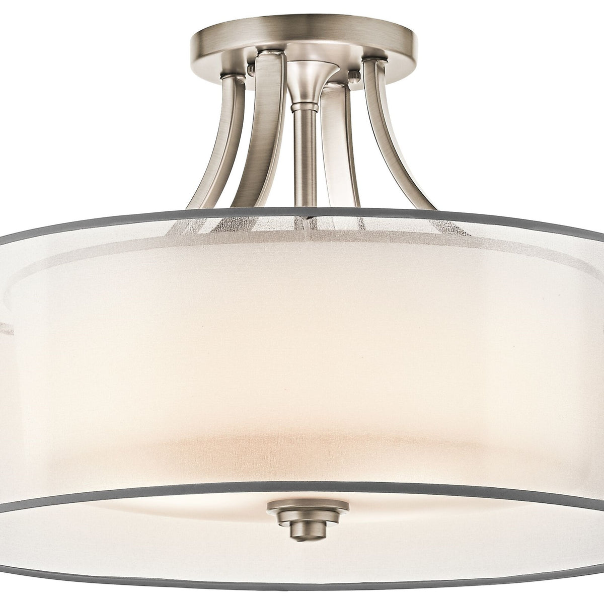 Kichler Lacey 20in 4-Light Semi-Flush Mount | Transitional Antique Pewter Steel with White Organza Shade | Bedroom & Hallway | Model 42387AP