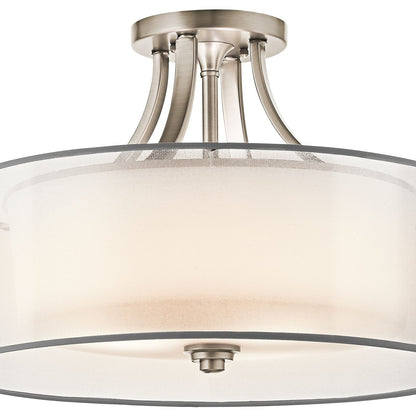Kichler Lacey 20in 4-Light Semi-Flush Mount | Transitional Antique Pewter Steel with White Organza Shade | Bedroom & Hallway | Model 42387AP