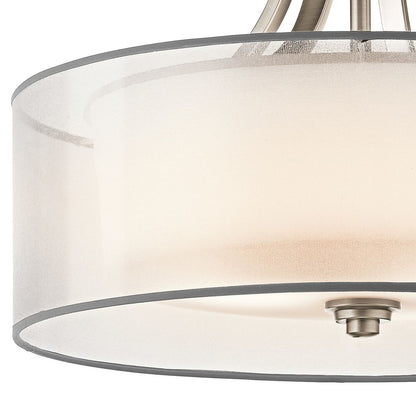 Kichler Lacey 20in 4-Light Semi-Flush Mount | Transitional Antique Pewter Steel with White Organza Shade | Bedroom & Hallway | Model 42387AP