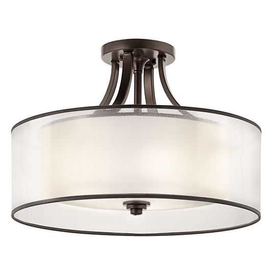 Kichler Lacey 20in 4-Light Semi Flush Mount | Transitional Mission Bronze and Light Umber Translucent Glass | Entryway & Hallway | Model 42387MIZ