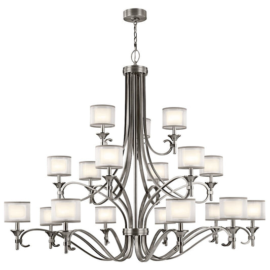 Kichler Lacey 62in 18-Light Chandelier | Transitional Antique Pewter and White Organza Satin Etched Glass | Dining Room & Foyer | Model 42396AP