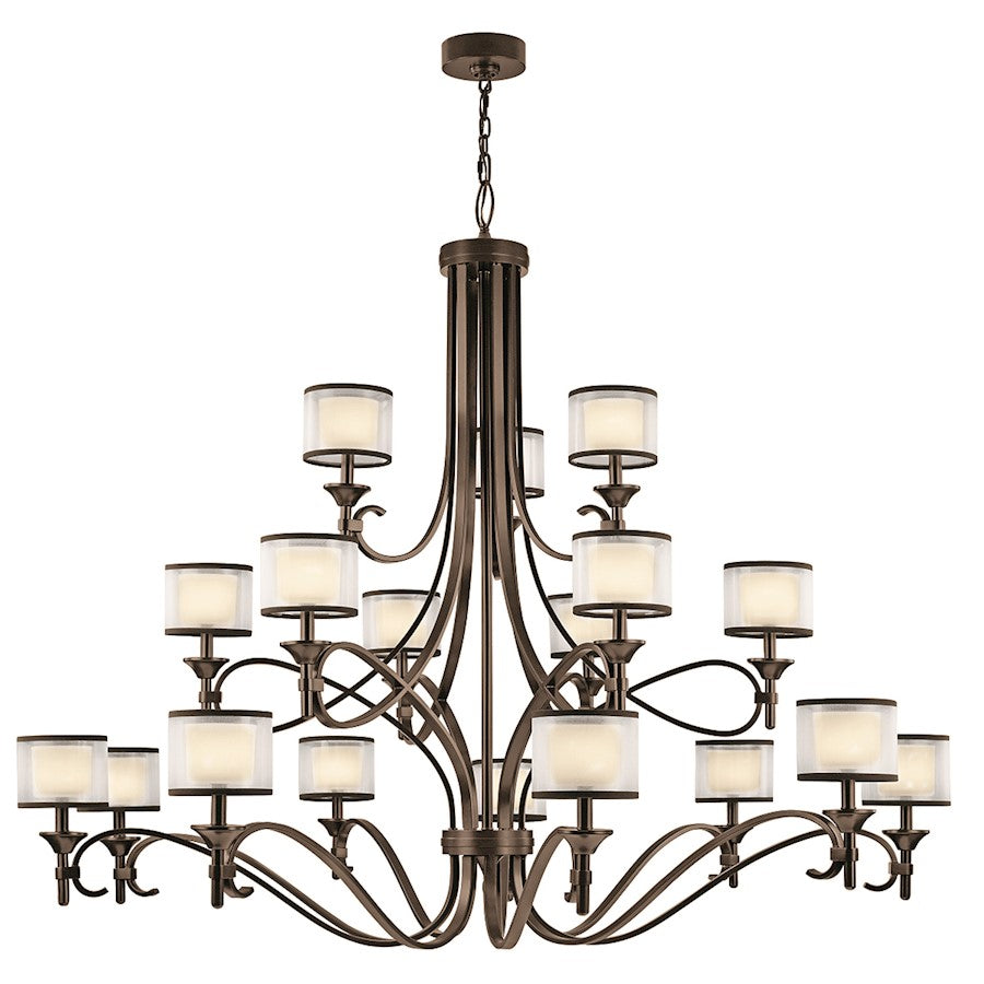 Kichler Lacey 62in 18-Light Chandelier | Transitional Mission Bronze and Light Umber Frosted Glass | Dining Room & Foyer | Model 42396MIZ