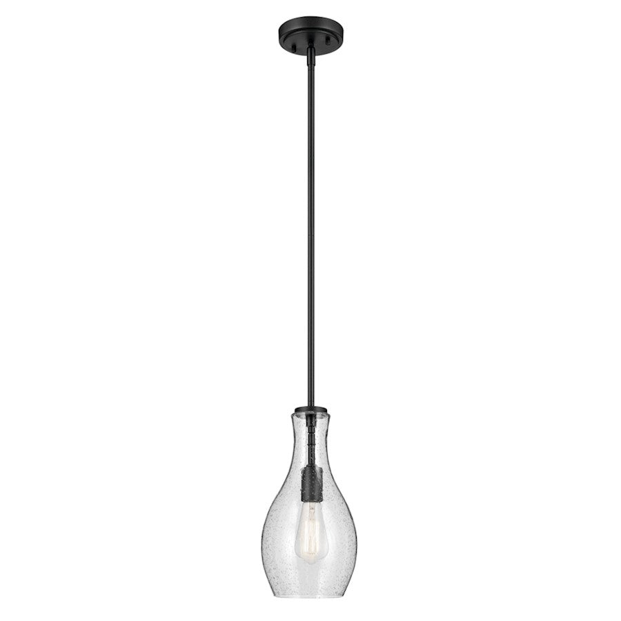 Kichler Everly 1 Light Bell 13.75" Pendant, Black/Clear Seeded - 42456BKCS