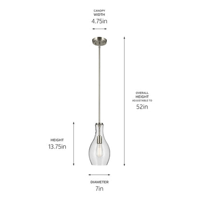 1 Light Bell 13.75" Pendant, Brushed Nickel