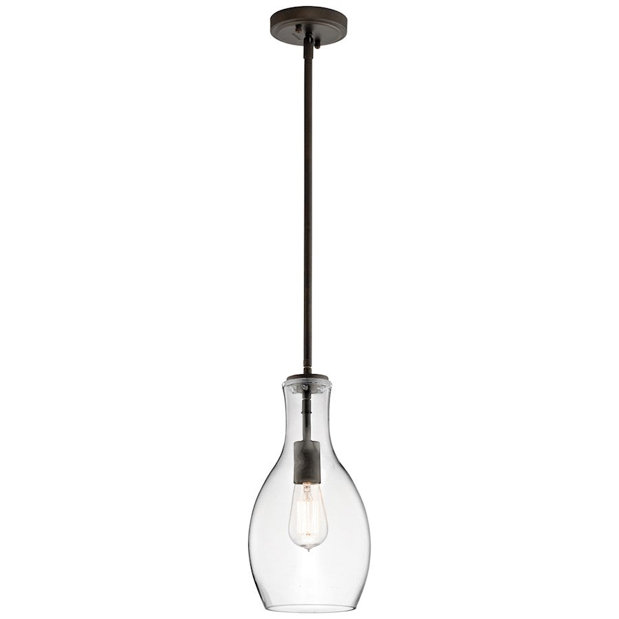 Kichler Everly 7in 1-Light Pendant | Transitional Olde Bronze and Clear Glass | Kitchen Island & Dining Room | 7 x 13.75 x 52 in | Model 42456OZCLR