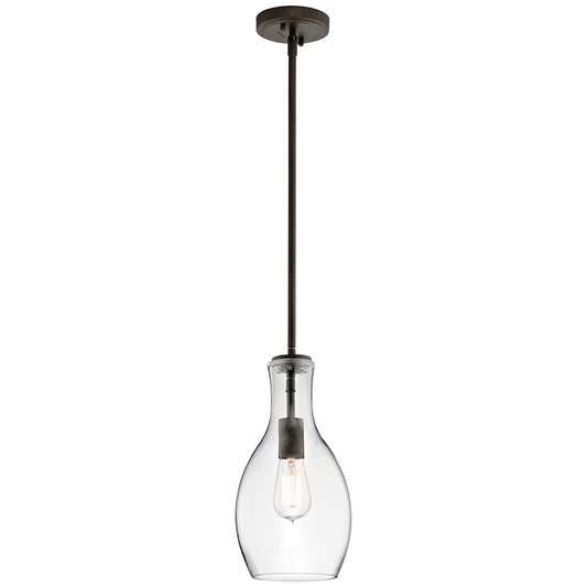 Kichler Everly 7in 1-Light Pendant | Transitional Olde Bronze and Clear Glass | Kitchen Island & Dining Room | 7 x 13.75 x 52 in | Model 42456OZCLR