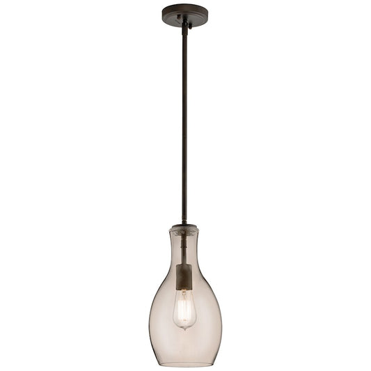 Kichler Everly 7in 1-Light Pendant | Transitional Olde Bronze and Light Champagne Glass | Kitchen Island | 7 x 7 x 14 in | Model 42456OZCP