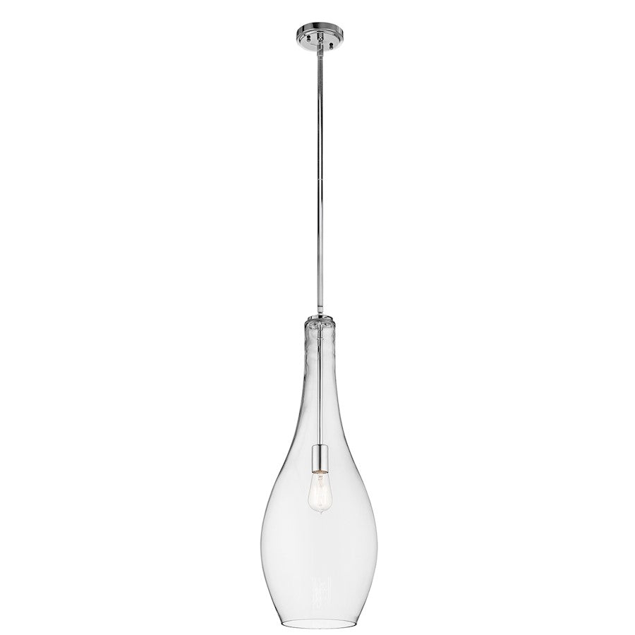 Kichler Everly 11in 1-Light Pendant | Chrome and Clear Glass | Kitchen Island & Dining Room | 11 x 11 x 30 in | Model 42475CHCLR