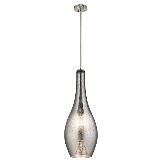 Kichler Everly 11in 1-Light Pendant | Transitional Brushed Nickel and Mercury Glass | Kitchen Island & Dining Room | Model 42475NIMER