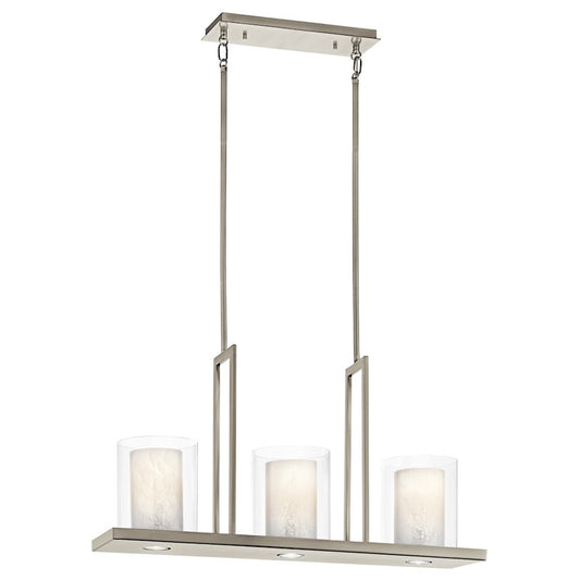 Kichler Triad 31in 6-Light Linear Chandelier | Contemporary Classic Pewter and Clear/White Vetro Mica | Kitchen Island & Dining Room | Model 42547CLP