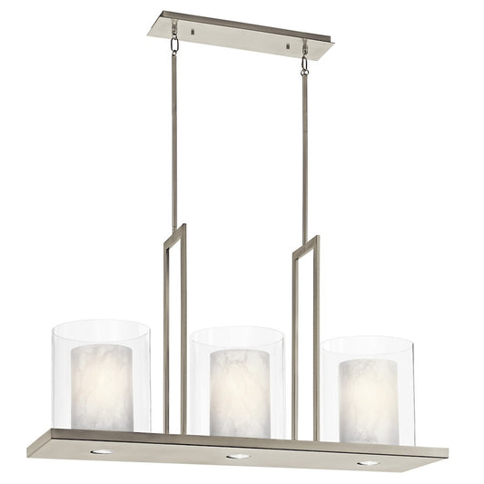 Kichler Triad 40in 6-Light Linear Chandelier | Contemporary Classic Pewter and Clear/White Vetro Mica | Kitchen Island & Dining Room | Model 42548CLP