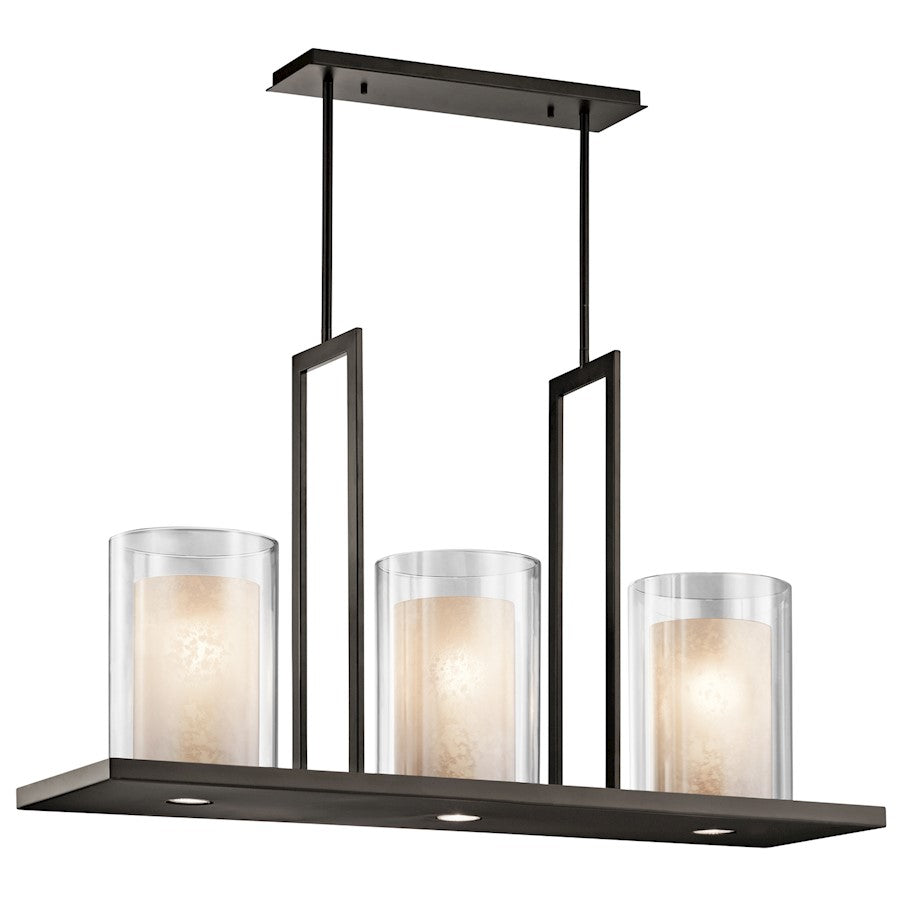 Kichler Triad 40in 3-Light Linear Chandelier | Industrial Olde Bronze and Clear Glass | Kitchen Island & Dining Room | 40 x 12 x 23 in | Model 42548OZ