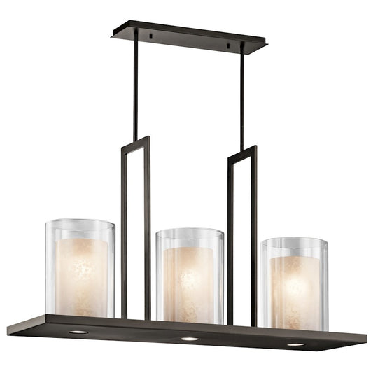 Kichler Triad 40in 3-Light Linear Chandelier | Industrial Olde Bronze and Clear Glass | Kitchen Island & Dining Room | 40 x 12 x 23 in | Model 42548OZ