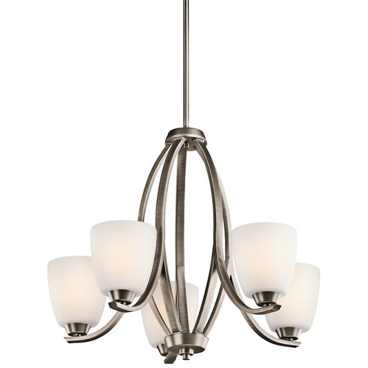 Kichler Granby 24in 5-Light Chandelier | Brushed Pewter and Satin Etched Opal Glass | Dining Room & Living Room | 24 x 24 x 20.5 in | Model 42557BPT