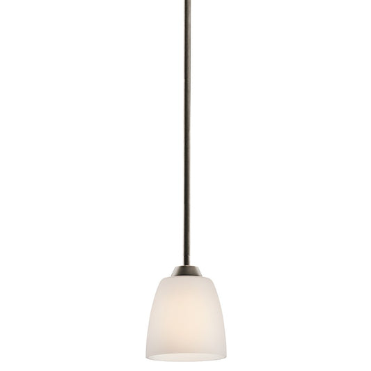 Kichler Granby 5in 1-Light Mini Pendant | Transitional Olde Bronze and Satin Etched Opal Glass | Kitchen Island & Dining Room | Model 42562OZ
