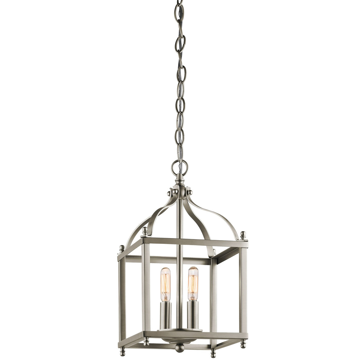 Kichler Larkin 8in 2-Light Pendant | Traditional Brushed Nickel Steel | Kitchen Island & Foyer | 8 x 14.75 in | Model 42565NI