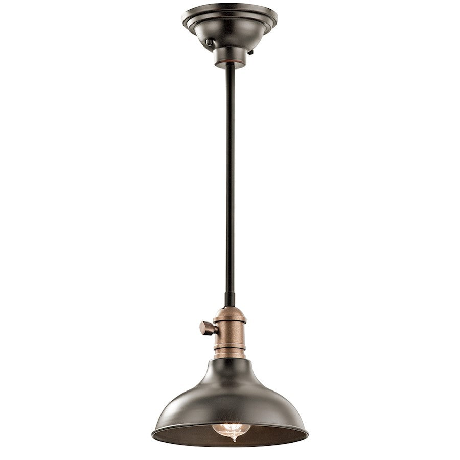 Kichler Cobson 8in 1-Light Mini Pendant | Industrial Olde Bronze Steel | Kitchen Island | 8 x 8 x 10 in | Model 42579OZ