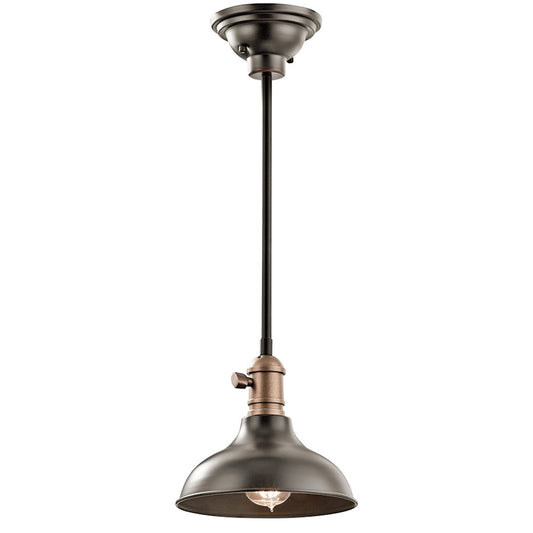 Kichler Cobson 8in 1-Light Mini Pendant | Industrial Olde Bronze Steel | Kitchen Island | 8 x 8 x 10 in | Model 42579OZ
