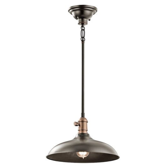 Kichler Cobson 12in 1-Light Convertible Pendant | Industrial Olde Bronze Steel | Kitchen Island | 12 x 12 x 7.5 in | Model 42580OZ