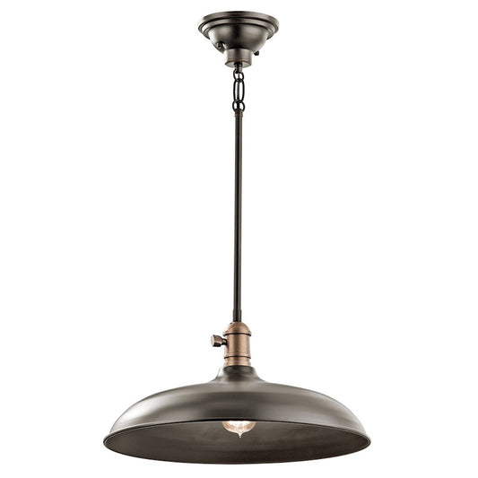 Kichler Cobson 1-Light Pendant/Semi-Flush | Industrial Olde Bronze Steel | Kitchen Island & Dining Room | 16 W x 8 H in, 36in Chain | Model 42585OZ