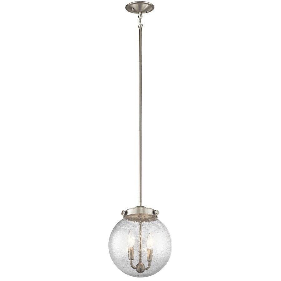 Kichler Holbrook 10in 2-Light Mini Pendant | Brushed Nickel and Clear Seeded Glass | Kitchen Island | 10 x 10 x 12 in | Model 42588NI