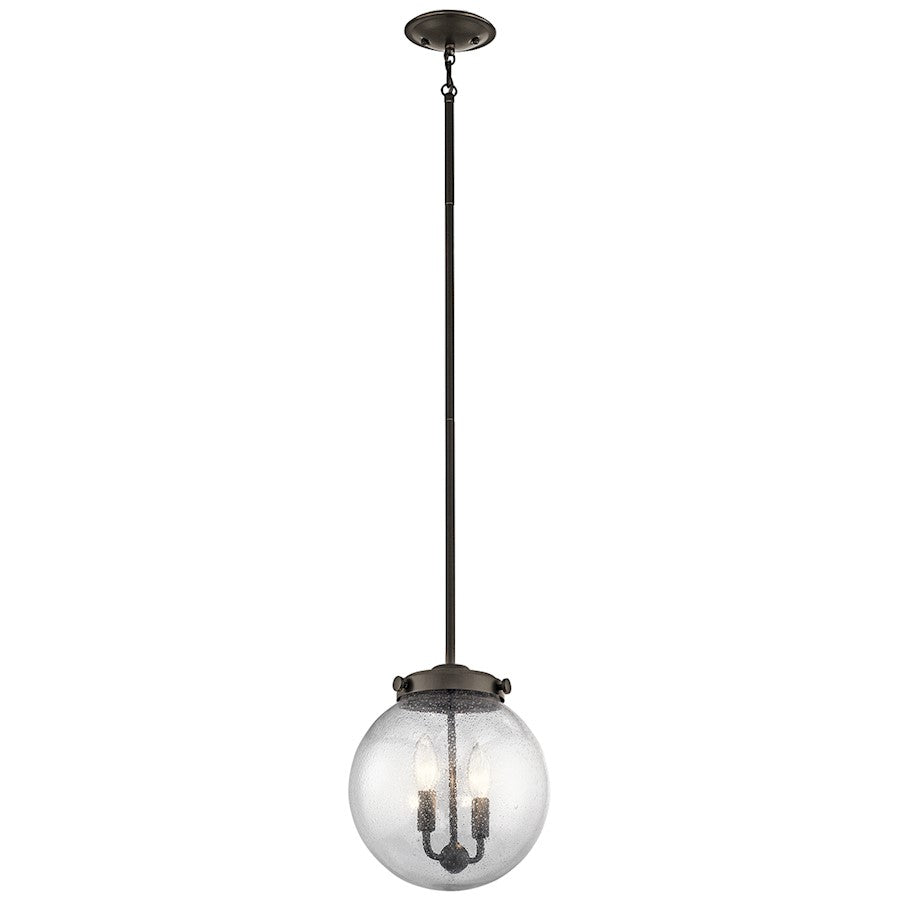 Kichler Holbrook 10in 2-Light Mini Pendant | Transitional Olde Bronze and Clear Seeded Glass | Kitchen Island & Dining Room | Model 42588OZ