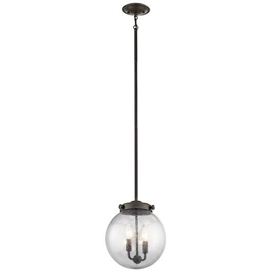 Kichler Holbrook 10in 2-Light Mini Pendant | Transitional Olde Bronze and Clear Seeded Glass | Kitchen Island & Dining Room | Model 42588OZ
