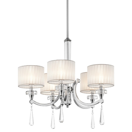 Kichler Parker Point 26in 5-Light Chandelier | Chrome and Organza Fabric with Crystal Accents | Dining Room & Living Room | Model 42631CH