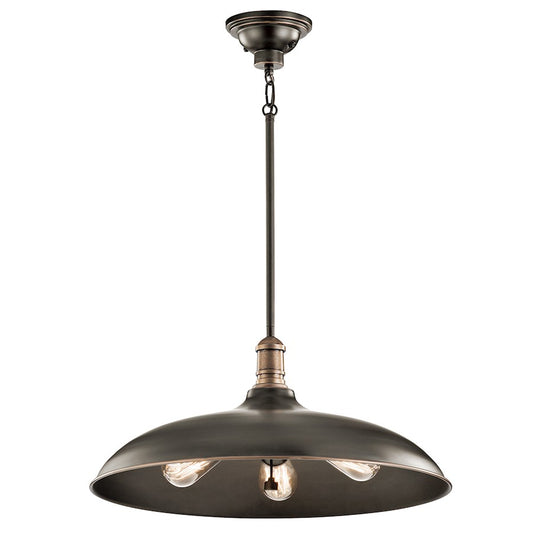 Kichler Cobson 20in 3-Light Pendant | Industrial Olde Bronze Steel | Kitchen Island & Dining Room | 20 x 20 x 48 in | Model 42649OZ