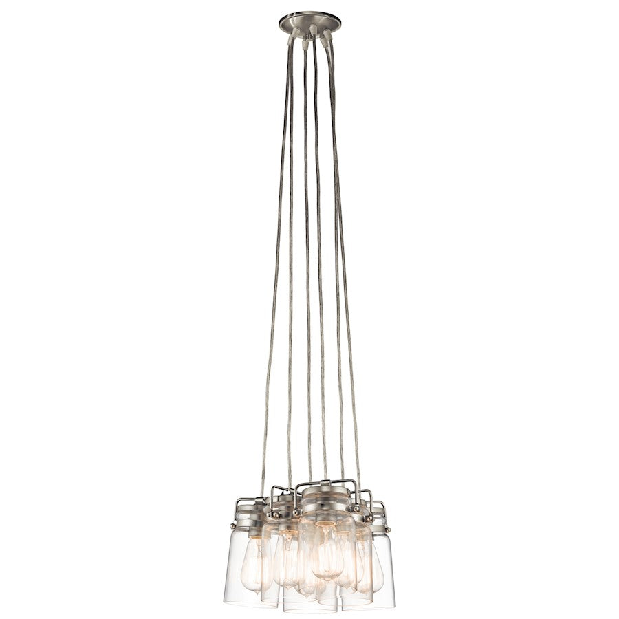 Kichler Brinley 12in 6-Light Pendant | Rustic Brushed Nickel and Clear Glass | Dining Room & Kitchen Island | 12 x 12 x 8 in | Model 42877NI