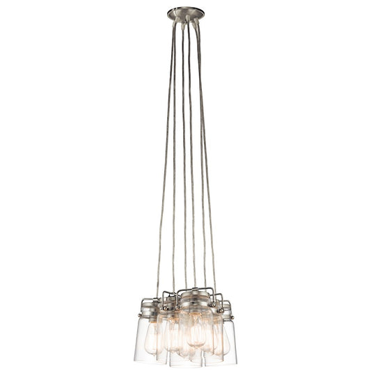 Kichler Brinley 12in 6-Light Pendant | Rustic Brushed Nickel and Clear Glass | Dining Room & Kitchen Island | 12 x 12 x 8 in | Model 42877NI