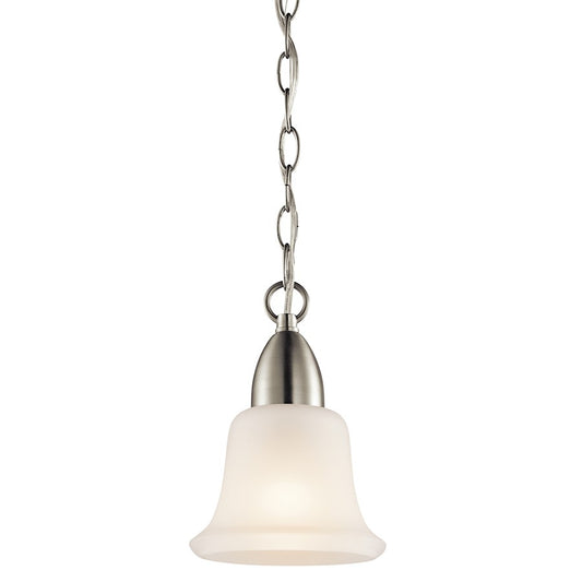 Kichler Nicholson 1-Light Mini Pendant | Brushed Nickel and Satin Etched Glass | Kitchen Island & Dining Room | Model 42880NI