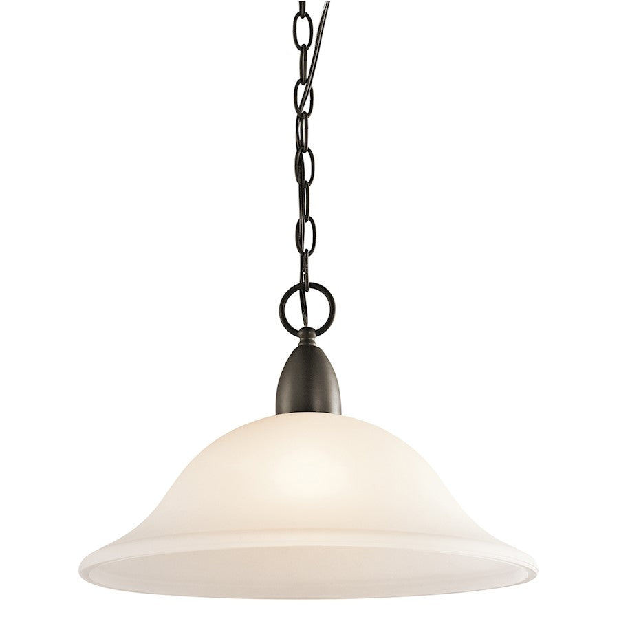 Kichler Nicholson 16in 1-Light Pendant | Transitional Olde Bronze and Satin Etched Glass | Kitchen Island & Dining Room | Model 42881OZ
