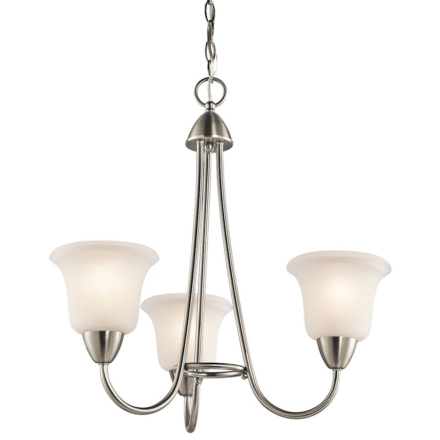 Kichler Nicholson 21in 3-Light Chandelier | Brushed Nickel and Satin Etched Glass | Dining Room & Living Room | 21 x 21 x 95 in | Model 42883NI