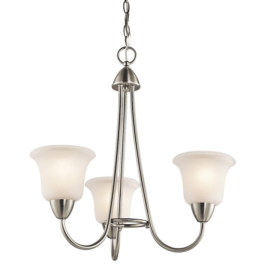 Kichler Nicholson 21in 3-Light Chandelier | Brushed Nickel and Satin Etched Glass | Dining Room & Living Room | 21 x 21 x 95 in | Model 42883NI