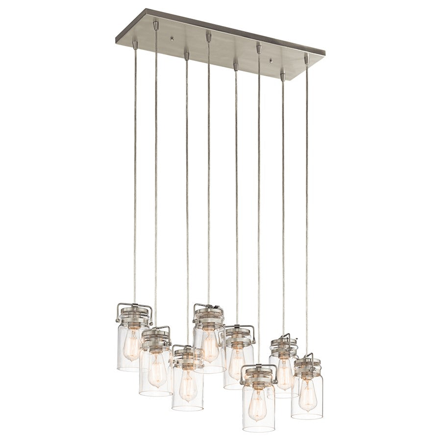 Kichler Brinley 25.5in 8-Light Linear Chandelier | Brushed Nickel and Clear Glass | Kitchen Island & Dining Room | Model 42890NI