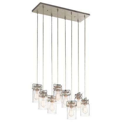 Kichler Brinley 25.5in 8-Light Linear Chandelier | Brushed Nickel and Clear Glass | Kitchen Island & Dining Room | Model 42890NI