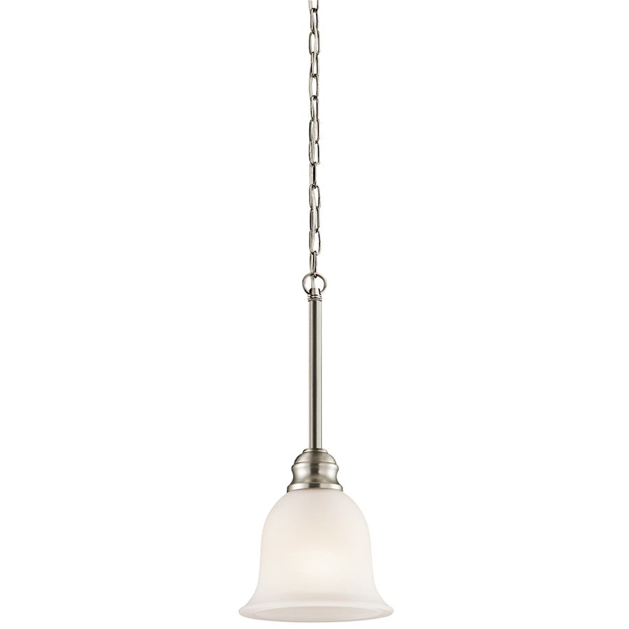 Kichler Tanglewood 1-Light Mini Pendant | Transitional Brushed Nickel and Satin Etched Glass | Kitchen Island & Dining Room | Model 42901NI
