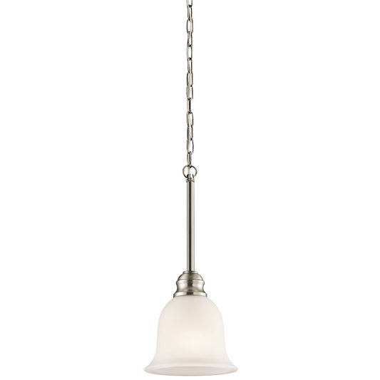 Kichler Tanglewood 1-Light Mini Pendant | Transitional Brushed Nickel and Satin Etched Glass | Kitchen Island & Dining Room | Model 42901NI