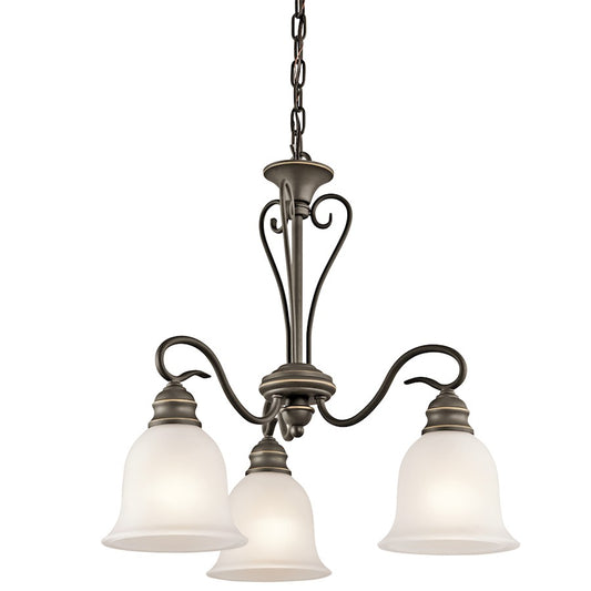 Kichler Tanglewood 20in 3-Light Chandelier | Traditional Olde Bronze and Satin Etched Glass | Dining Room & Kitchen | 20 x 20 x 19 in | Model 42905OZ