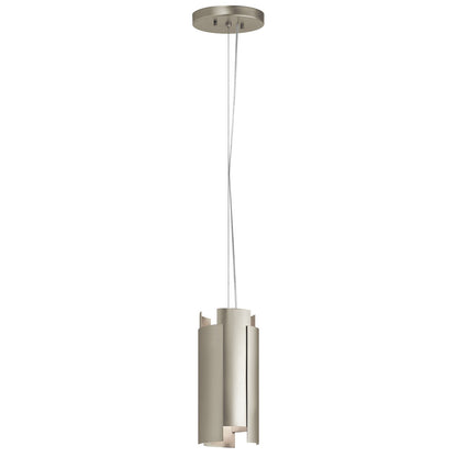 Kichler Moderne 6in 1-Light Mini Pendant | Contemporary Satin Nickel Steel with LED | Kitchen Island & Dining Room | 6 x 12 in | Model 42995SNLED