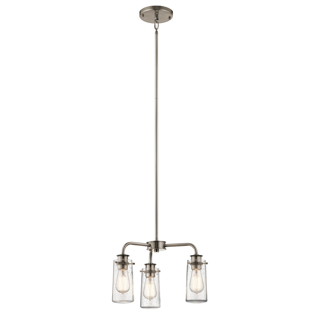 Kichler Braelyn 18in 3-Light Chandelier/Semi-Flush | Vintage Industrial Classic Pewter and Clear Seeded Glass | Dining Room & Living | Model 43057CLP