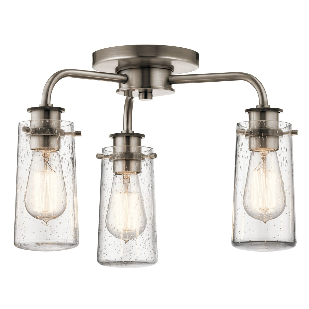Kichler Braelyn 18in 3-Light Chandelier/Semi-Flush | Vintage Industrial Classic Pewter and Clear Seeded Glass | Dining Room & Living | Model 43057CLP