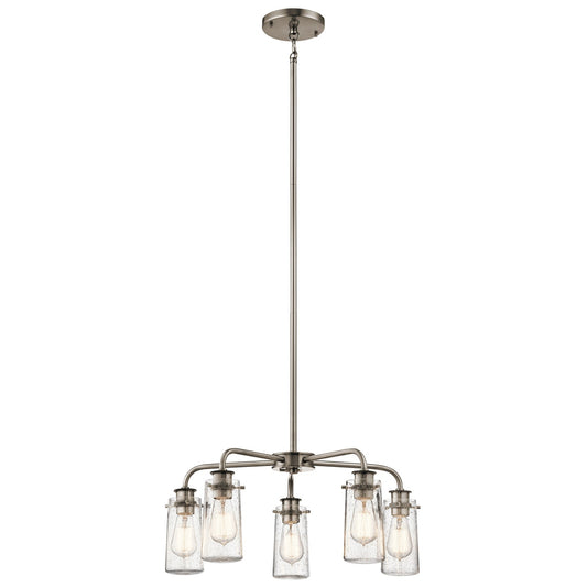 Kichler Braelyn 25in 5-Light Chandelier | Industrial Classic Pewter and Clear Seeded Glass | Dining Room & Living Room | Model 43058CLP