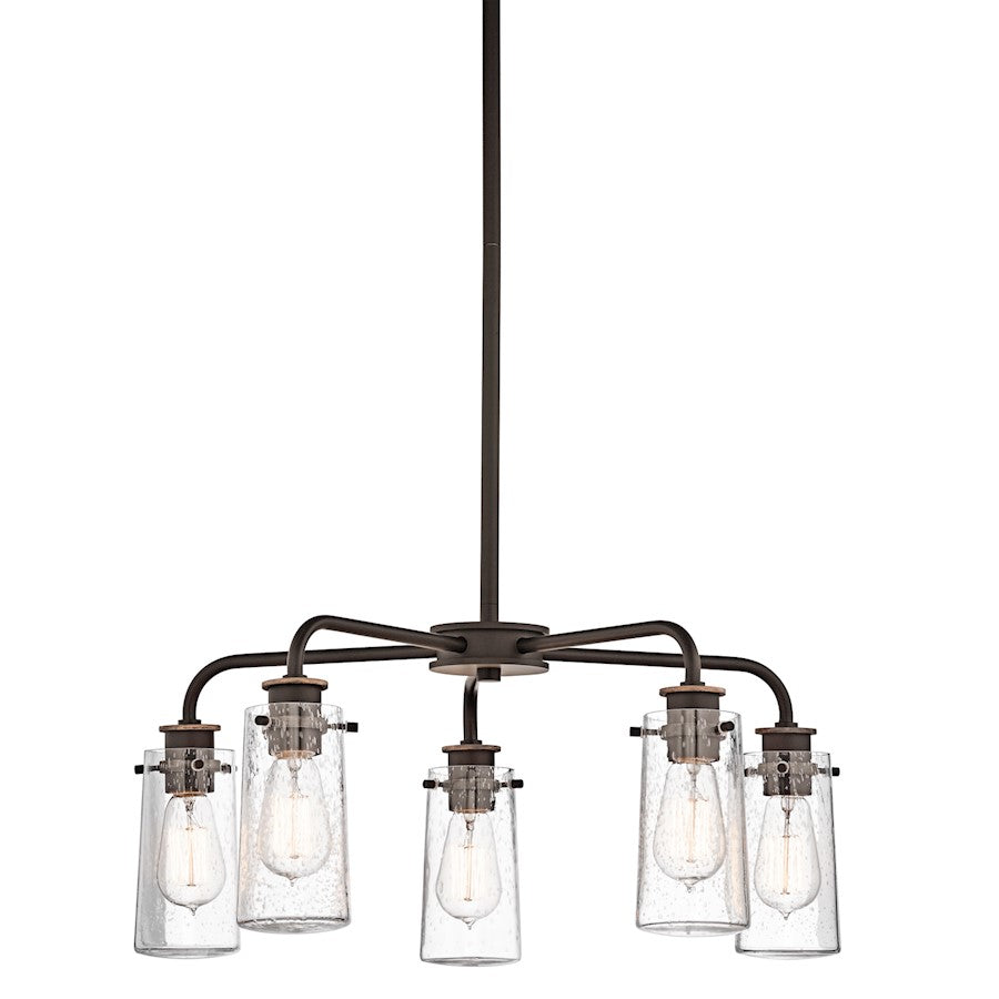 Kichler Braelyn 25in 5-Light Chandelier | Rustic Olde Bronze and Clear Seeded Glass | Dining Room & Kitchen Island | 25 x 11.25 in | Model 43058OZ