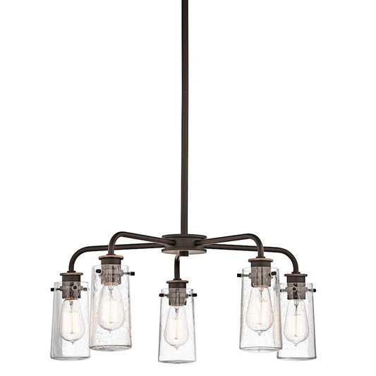 Kichler Braelyn 25in 5-Light Chandelier | Rustic Olde Bronze and Clear Seeded Glass | Dining Room & Kitchen Island | 25 x 11.25 in | Model 43058OZ