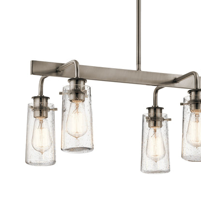 Kichler Braelyn 34in 6-Light Linear Chandelier | Rustic Classic Pewter and Clear Seeded Glass | Dining Room & Kitchen Island | Model 43059CLP